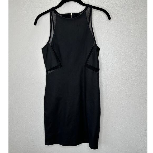 ANGL Black Stretch Faux Leather Mesh Cutouts High Neck Sleeveless Dress M - Picture 1 of 10